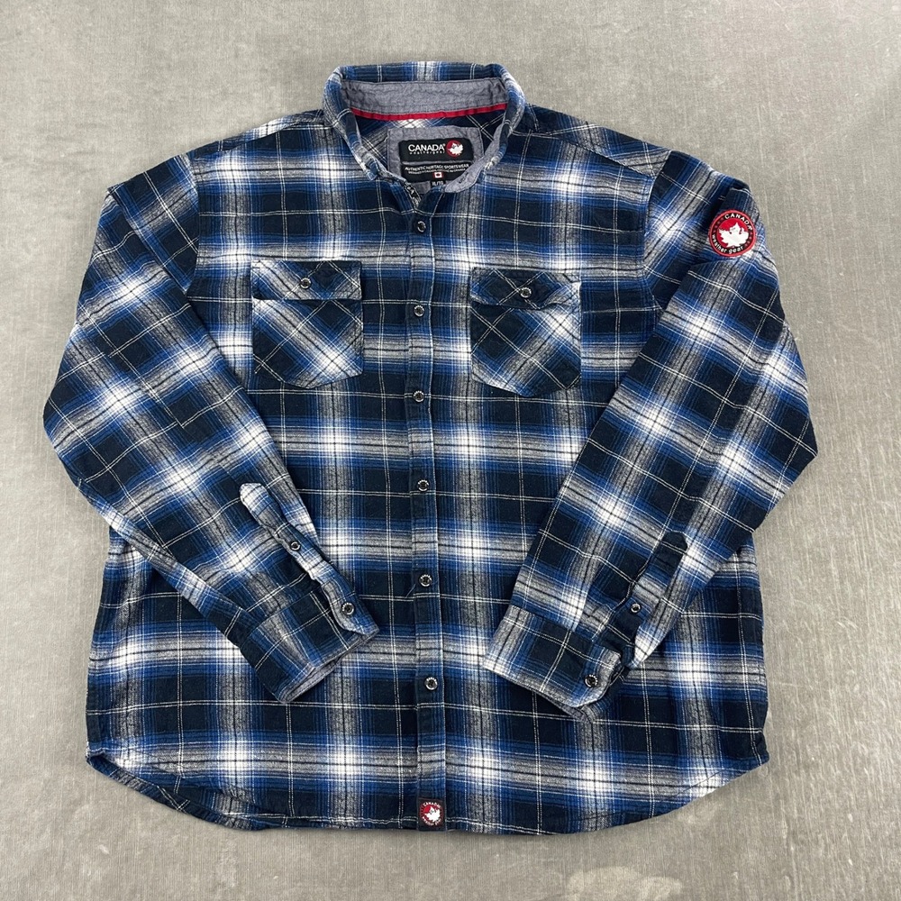 Canada Weathergear Mens XL Blue Plaid Flannel Button Up Shirt CW6024 Long Sleeve